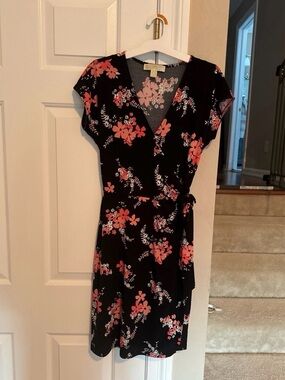 Michael kors Floral Wrap Dress - Black with Coral Pink Blooms